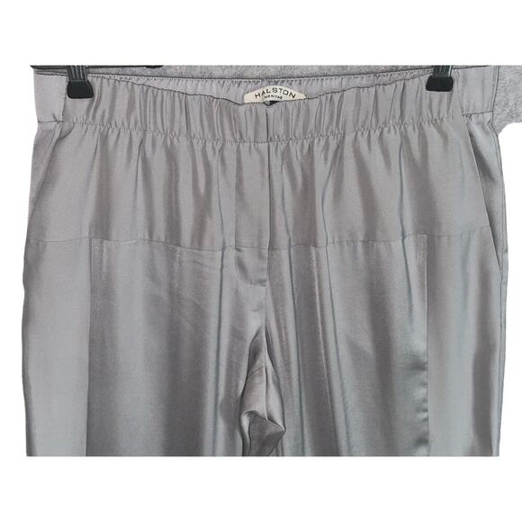 Halston Heritage Sz 6 Straight Leg Paneled Satin Pull On Trousers Elastic Waist - Picture 3 of 8